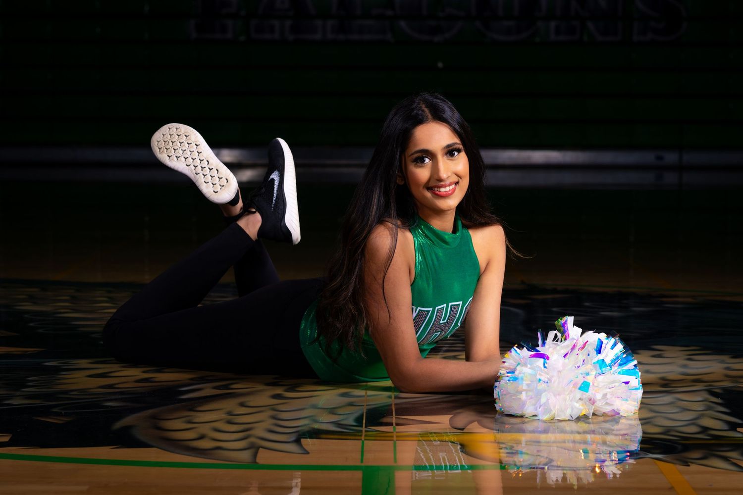A female dancer from the Woodinville High School dance team.