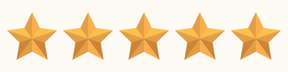 Row of five golden star icons against black background representing perfect rating.