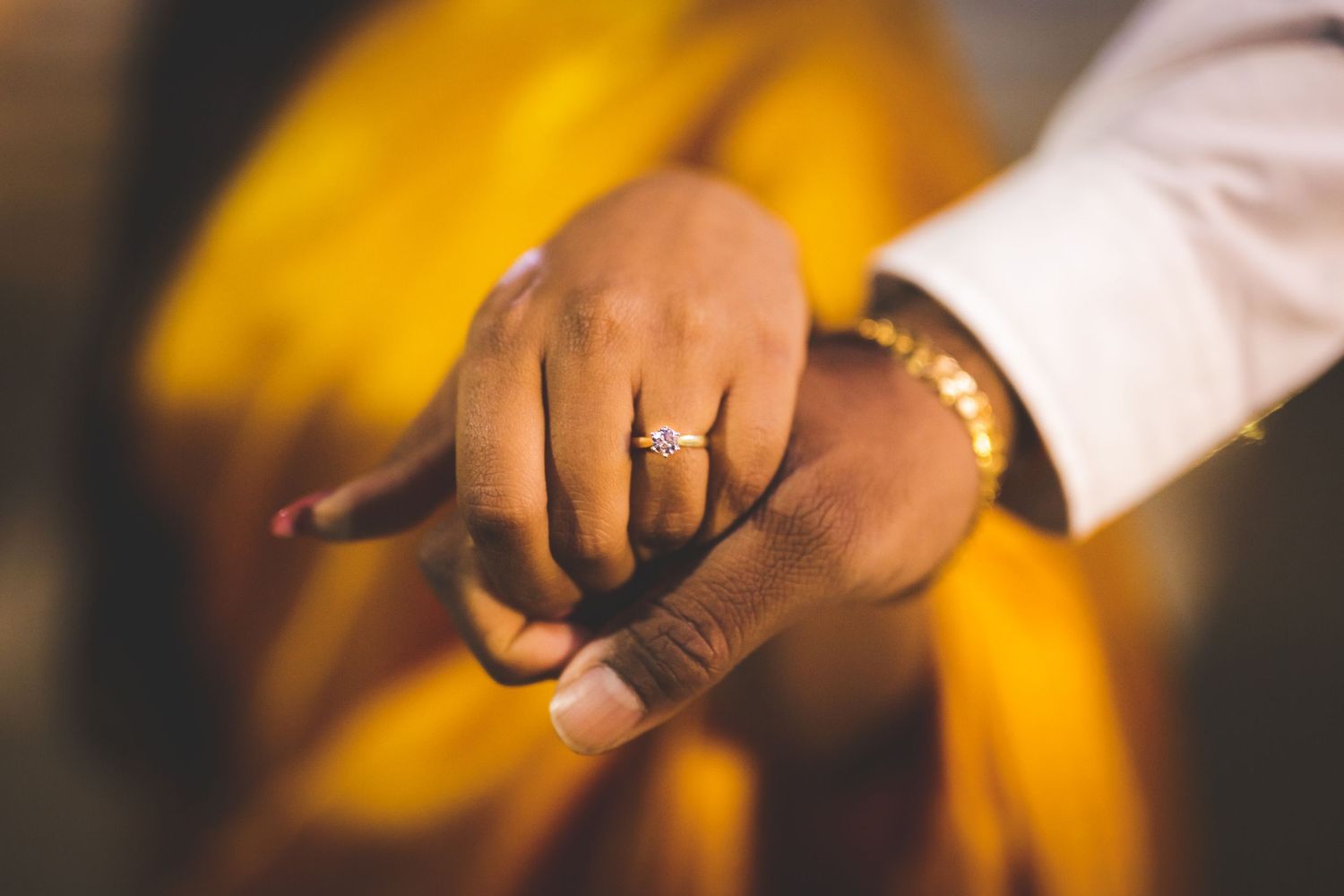 Close up of the ring after the proposal at the Sydney Murugan Temple of a Sri Lankan Tamil Couple