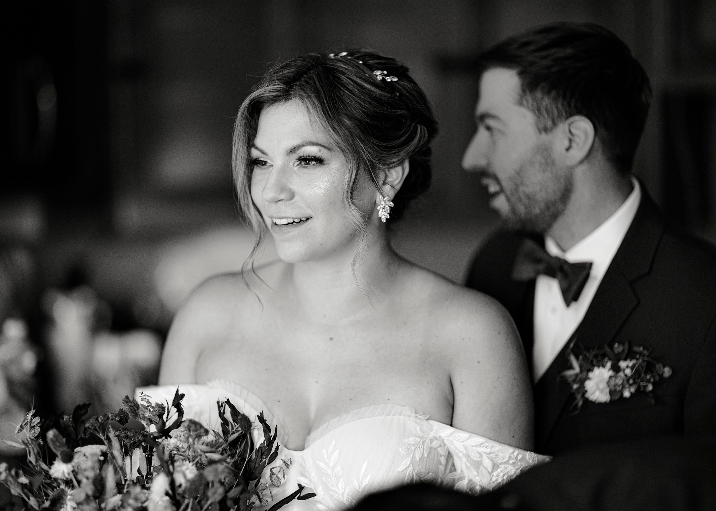 Knotting Hill Farm, bride and groom in black and white. Photo by Sawicki Studios.