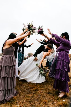 A bride and groom's portraits on her wedding day located on the family sheep farm in Early, Texas.