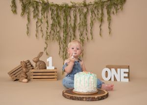 First birthday cake smash with a "somebunny is one" theme. Wrightstown NJ Family Photographer