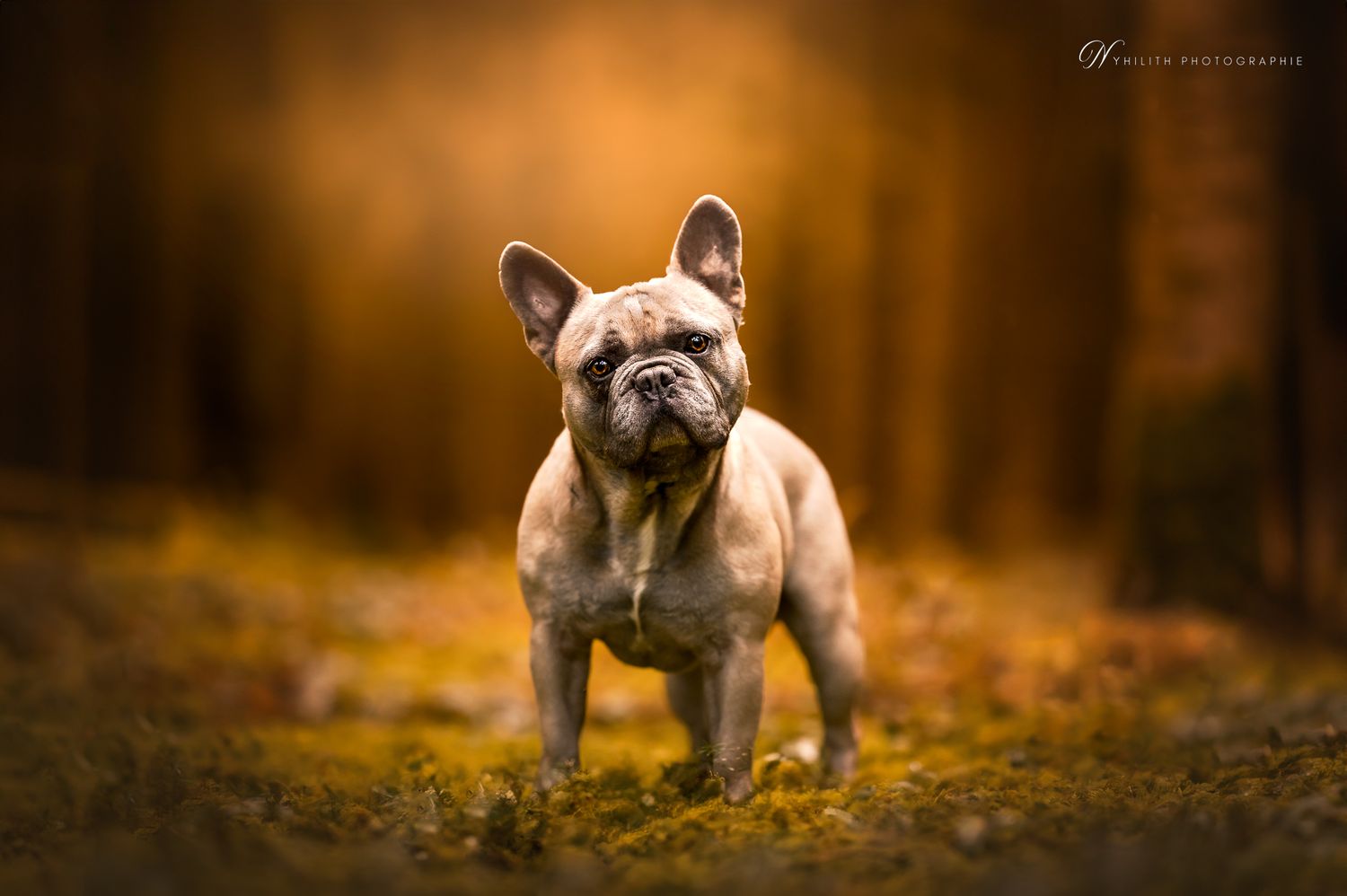 Séance photo magique d'un petit chien dans une forêt en Meuse
