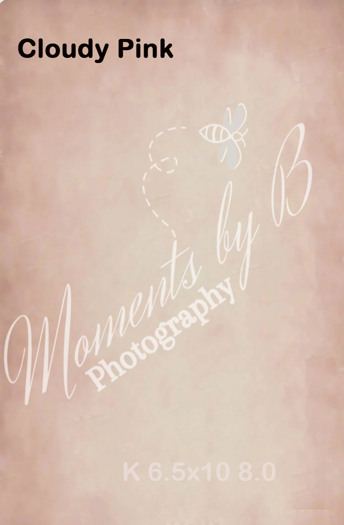 Cloudy pink gradient background with subtle watermark design and bee illustration.