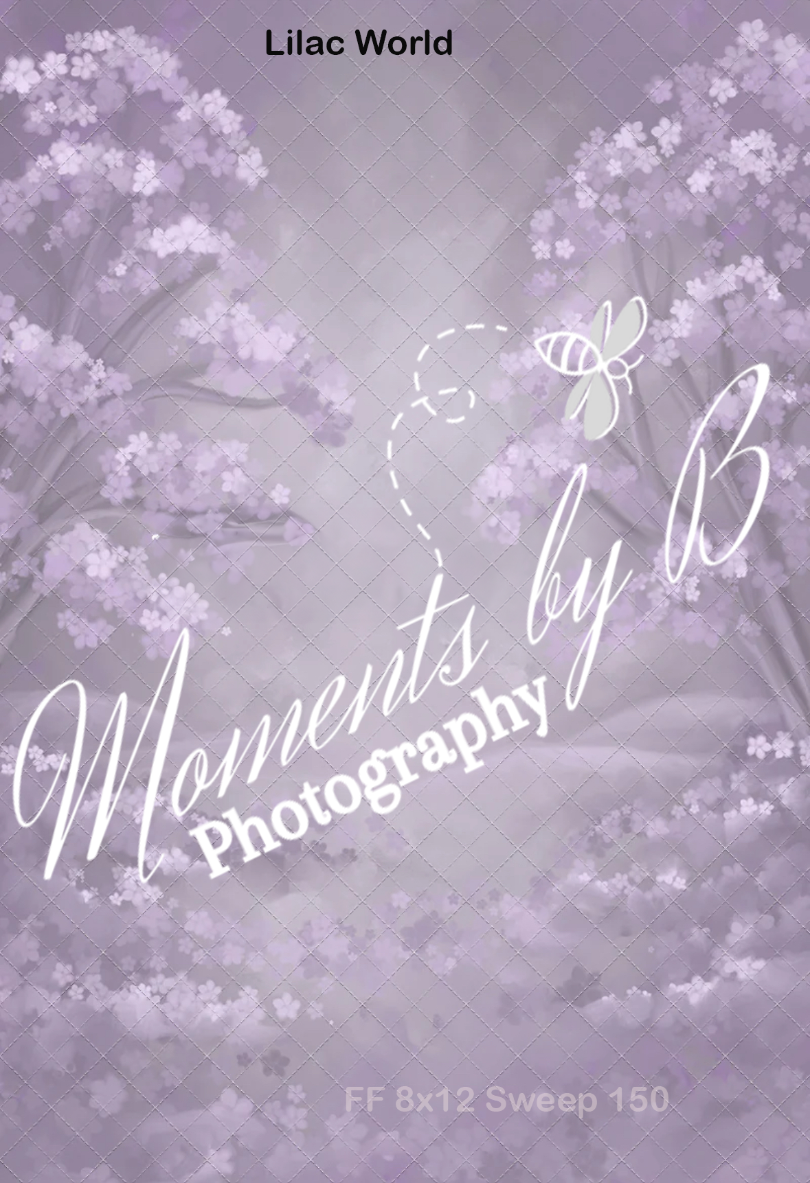 Dreamy lilac blossoms against a purple misty background with butterfly watermark.