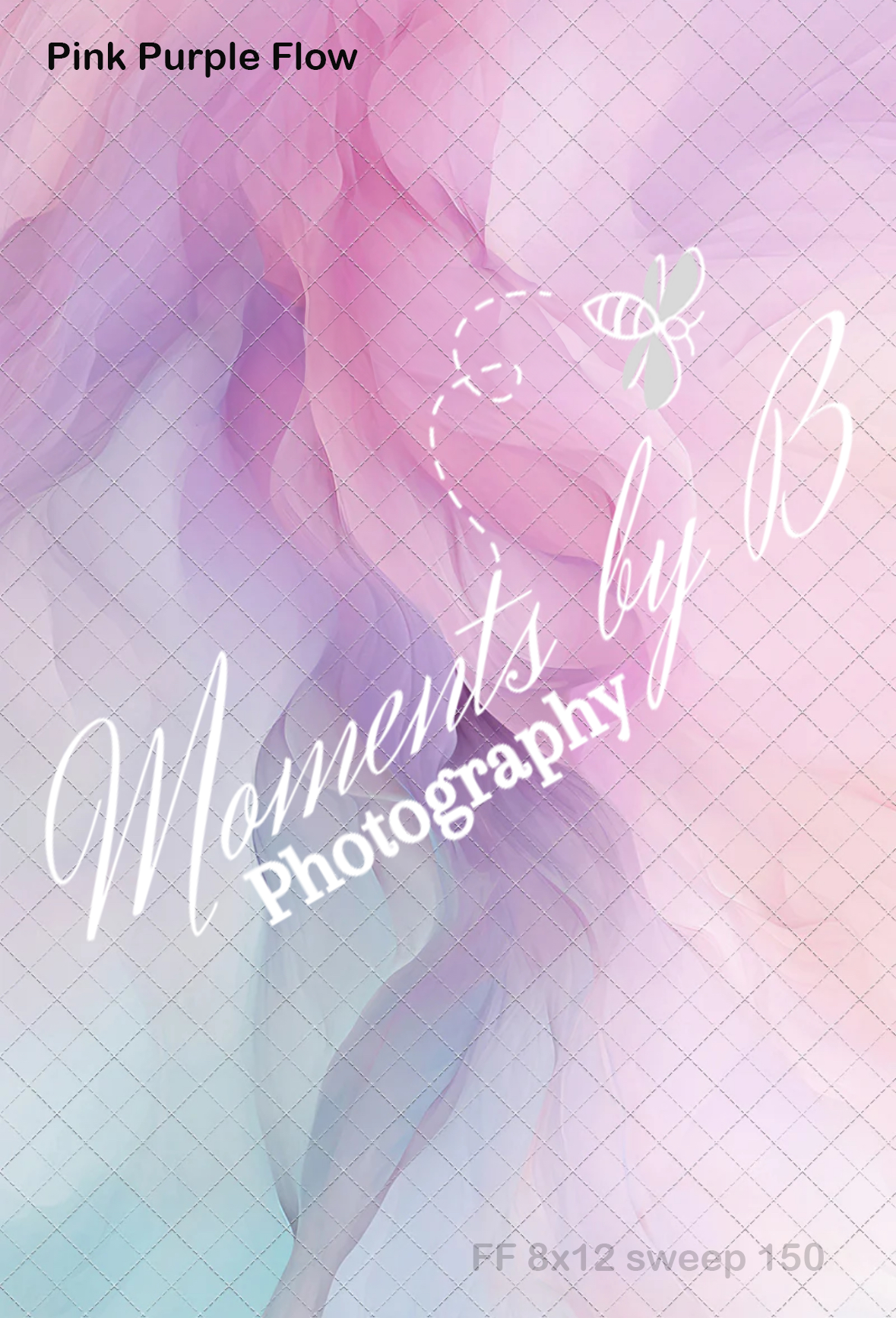 Abstract flowing background in pink and purple pastel colors with diagonal grid pattern.