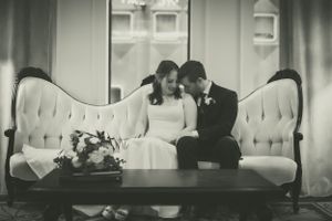 couple sharing a quiet moment before the reception