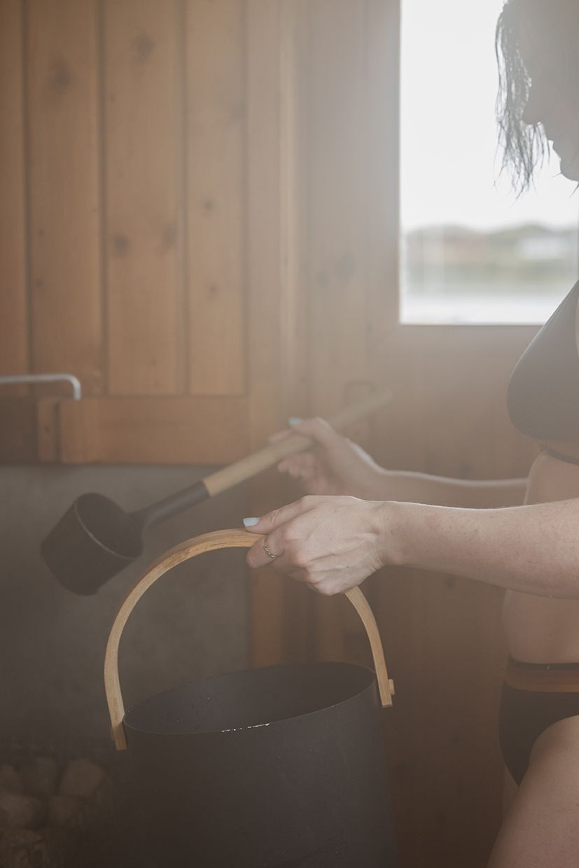 woman enjoying sauna session in Rinville, Oranmore