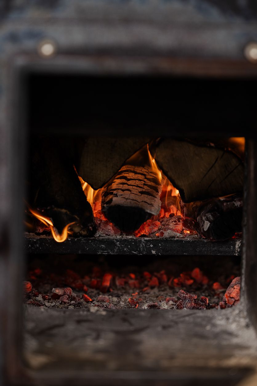 firelogs burning and heating up sauna