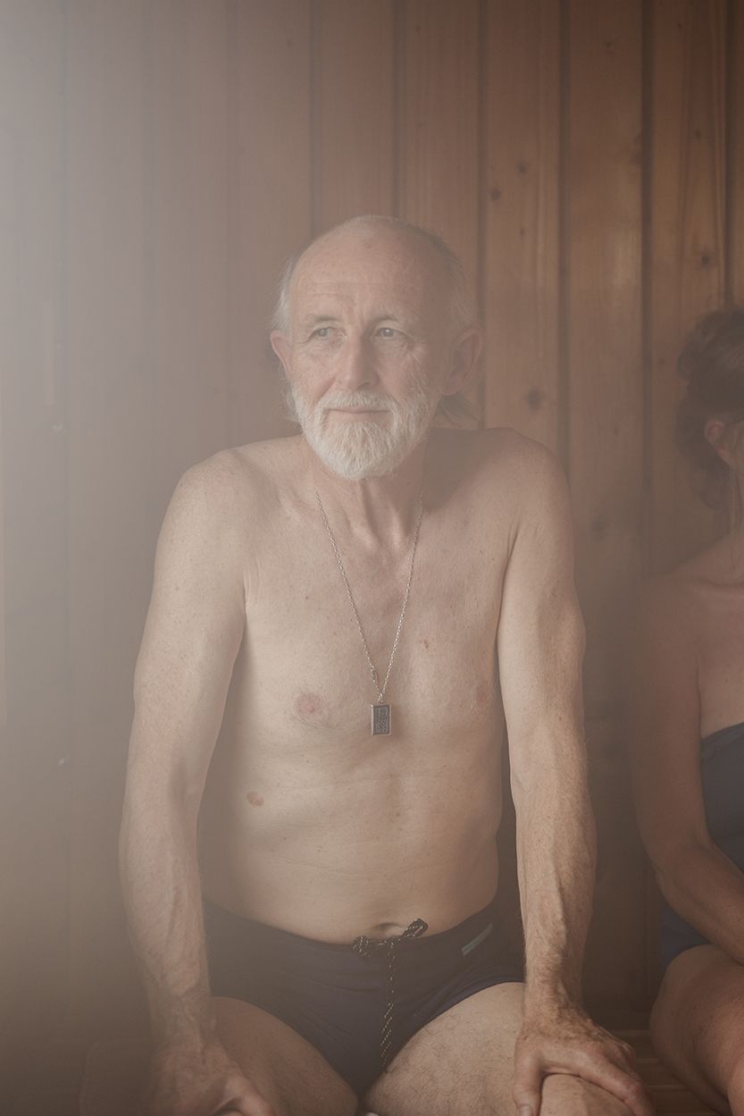 an elderly man enjoying sauna session in Rinville, Oranmore