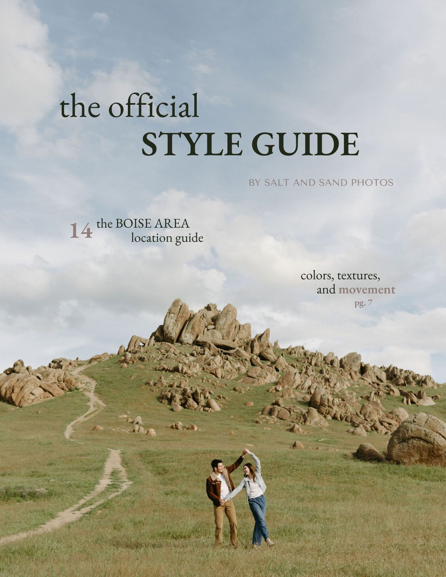 A photography style guide cover showing a dirt path winding up a rocky hillside with two people standing together.