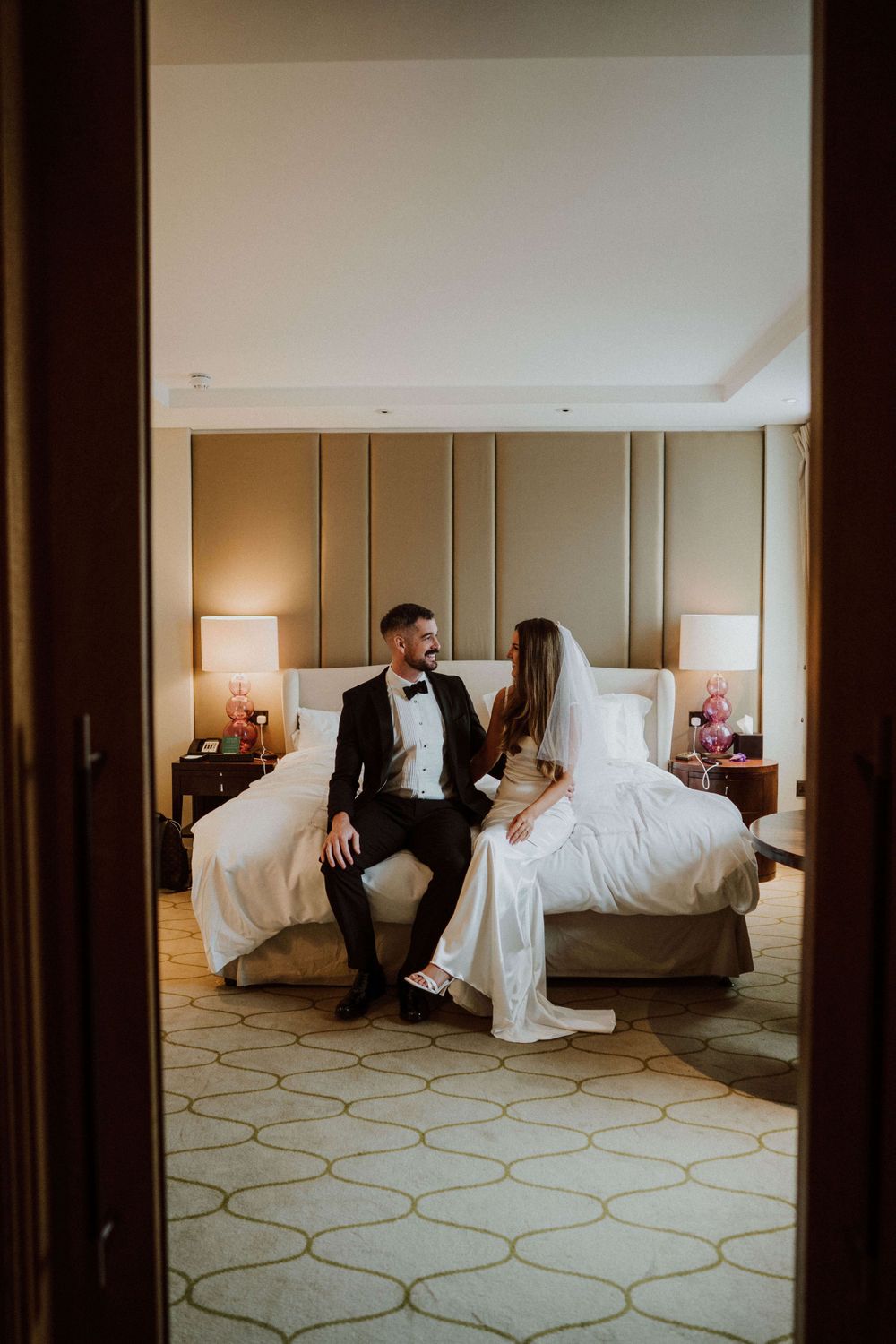 bride and groom first look at their London wedding venue