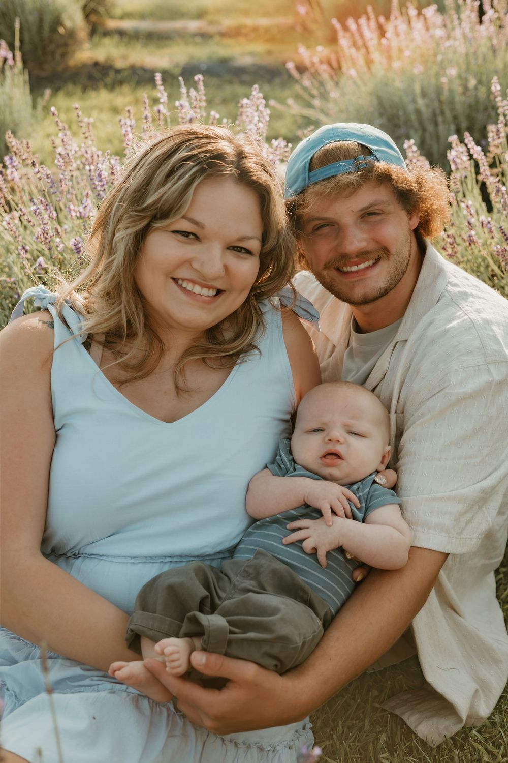family lavender field with baby