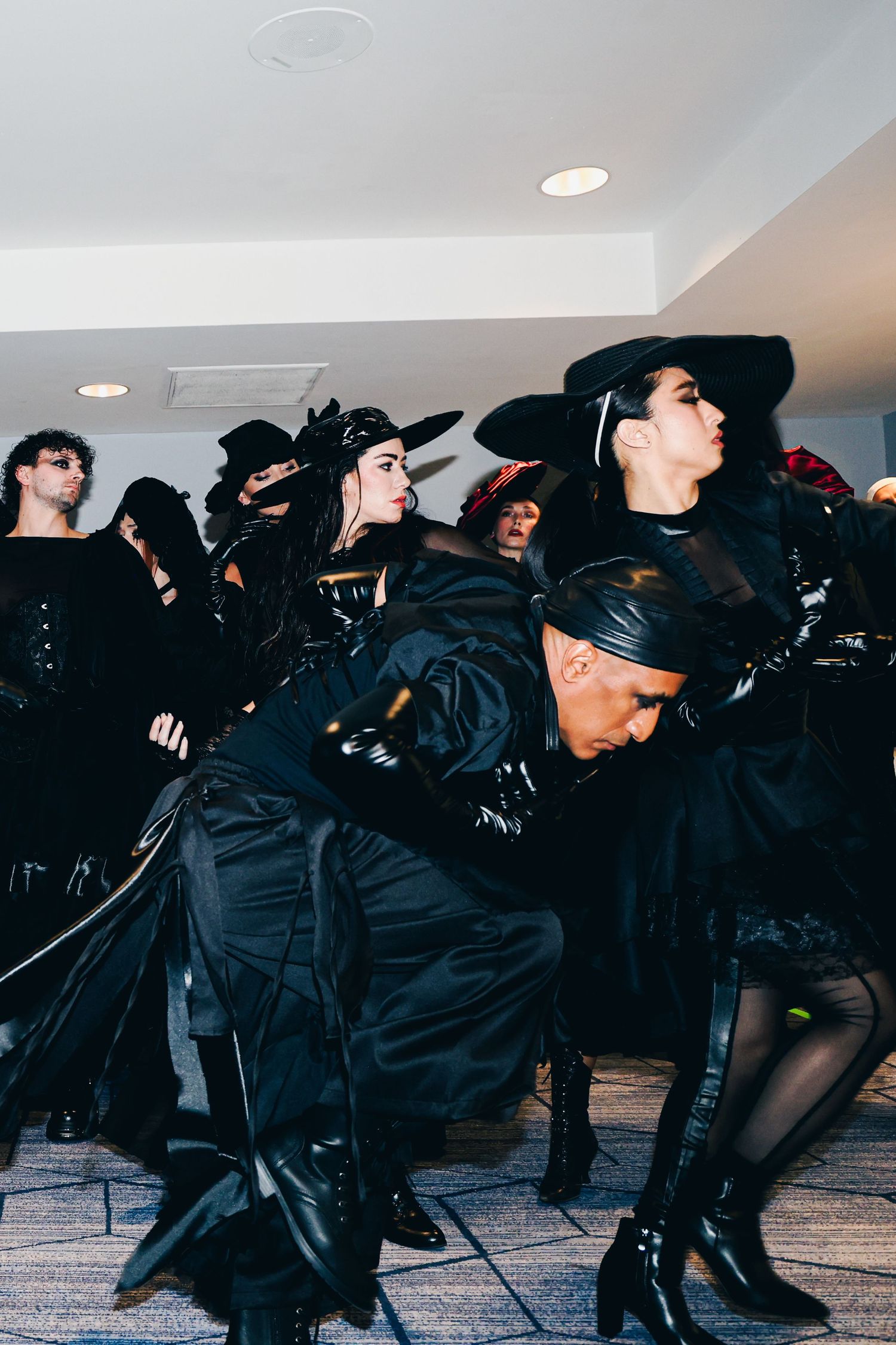 Behind the scenes of Lady Gaga's stunt for the premiere of Mayhem Requiem at The Grove in Los Angeles, CA. Dancers rehearsing.