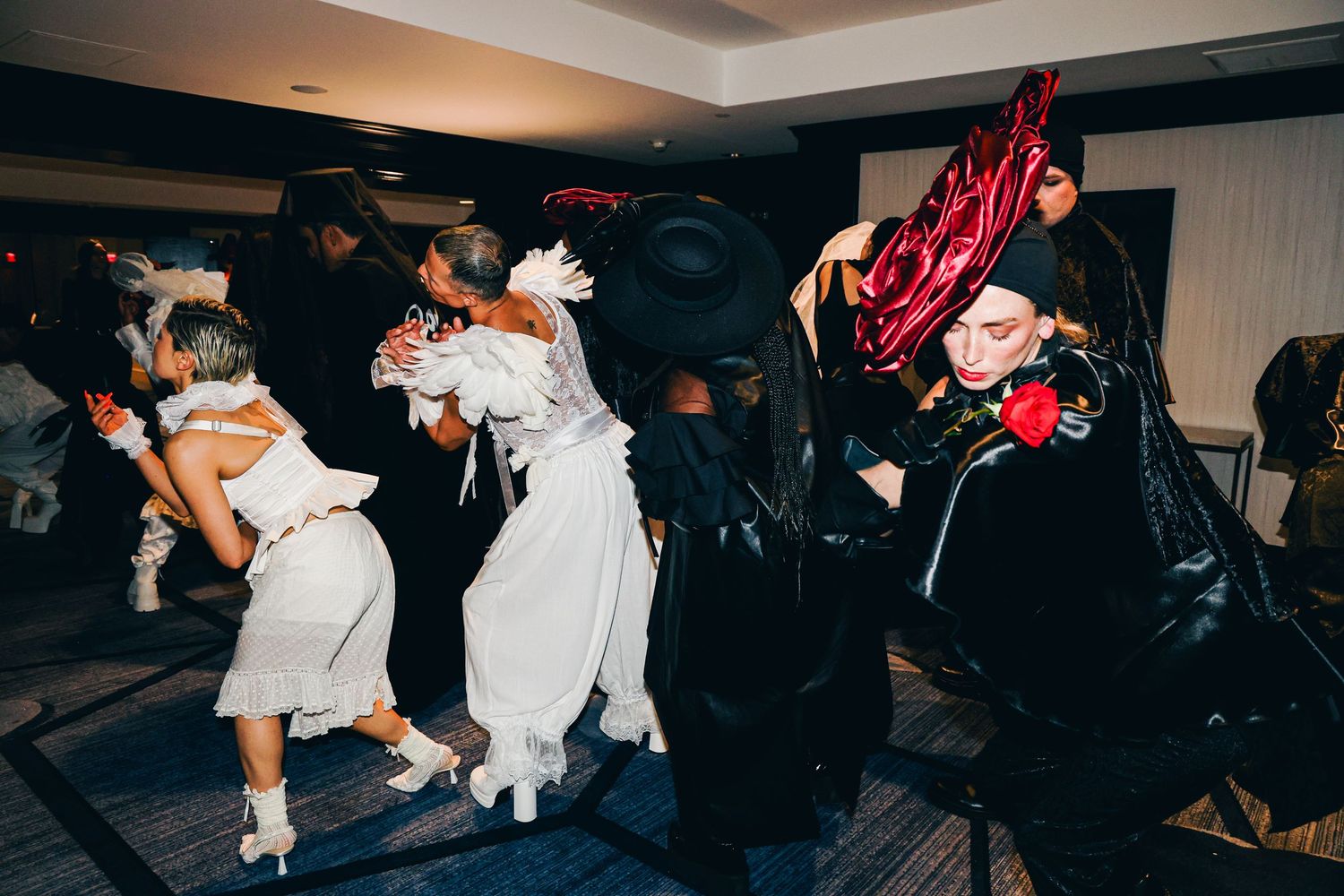 Behind the scenes of Lady Gaga's stunt for the premiere of Mayhem Requiem at The Grove in Los Angeles, CA. Dancers rehearsing.