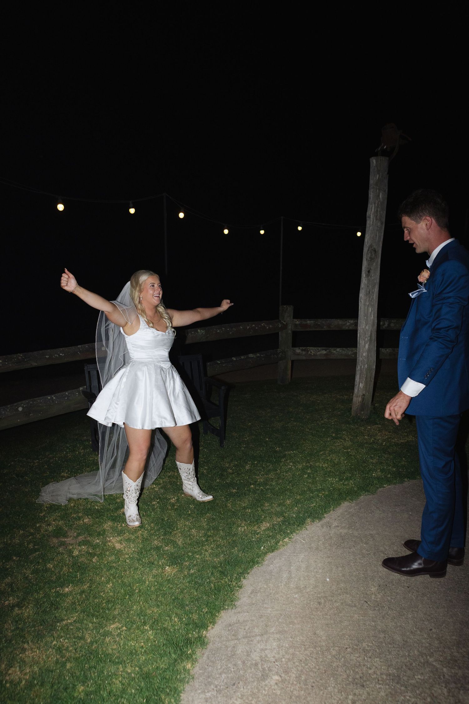Bride and groom flash photos in second dress at Dungog Weddings in Hunter Valley NSW
