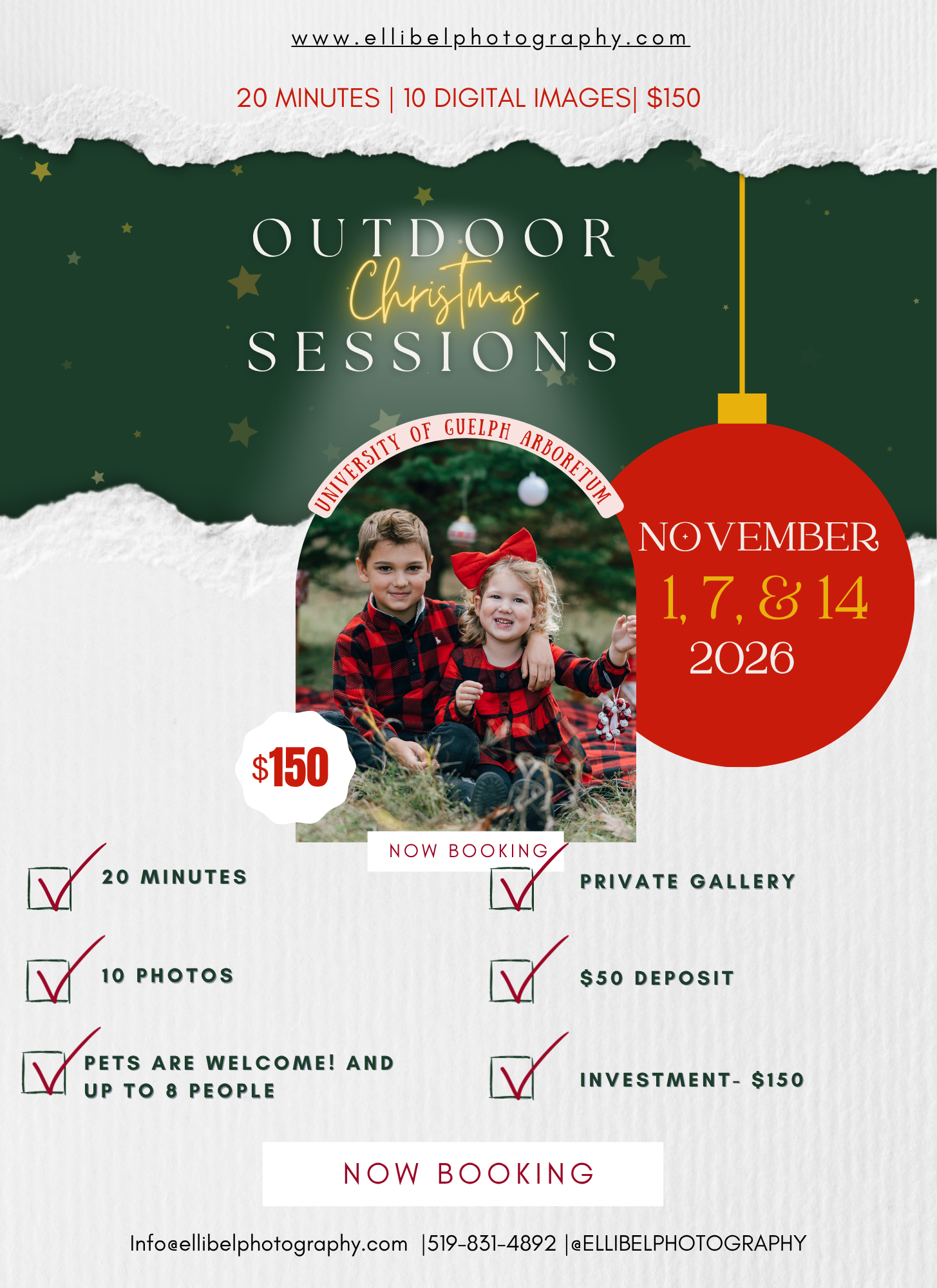 Fall outdoor mini photo sessions flyer for Elli Bel Photography, October 2023, priced at $120.