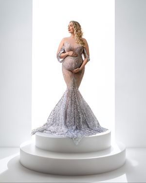 High end maternity photography Sydney: mum in a luxury sequin gown.