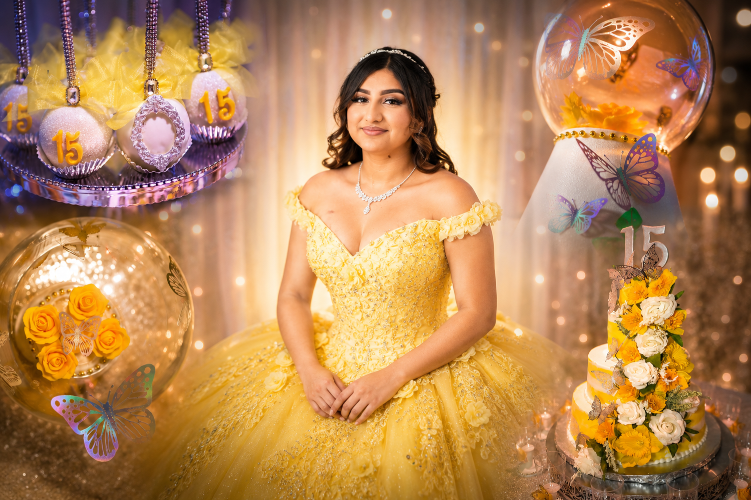 Las Colinas Canals Quinceañera photography featuring Briana's beautiful yellow gown by Dallas Fort Worth Quince photographer.
