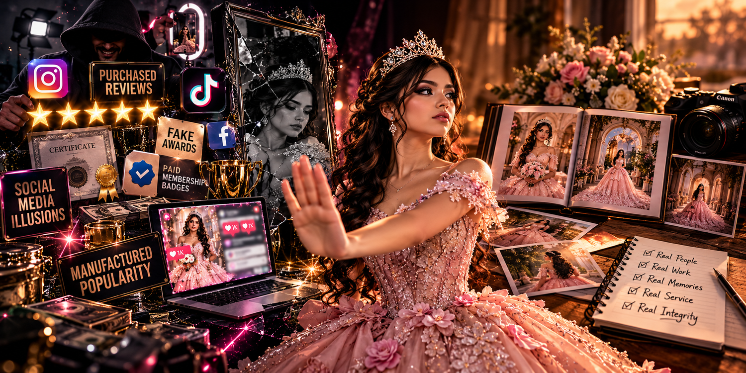 NO OUTSOURCING LIES graphic shows a clear disclosure and 100 percent in-house photography editing by Fotolilly in Dallas Fort Worth TX.