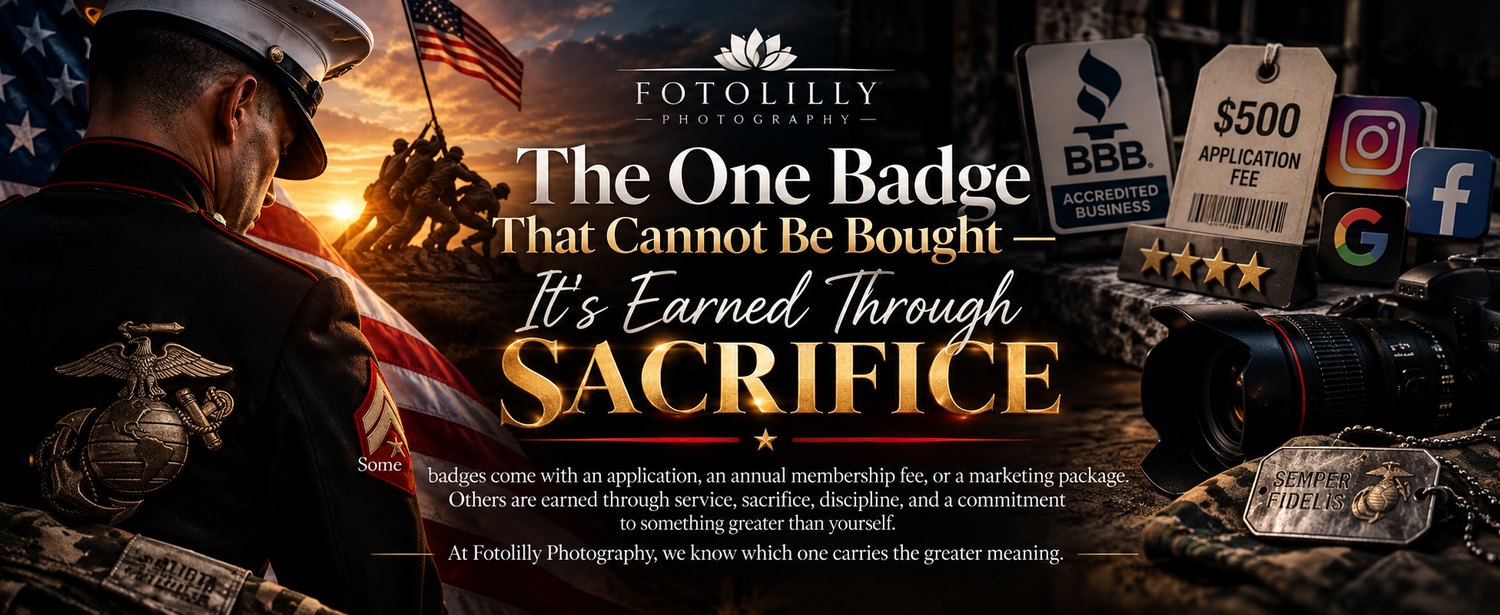 Semper Fidelis Fotolilly Photography golden lotus honoring Marine Corps values and free Quinceanera planning resources for DFW families
