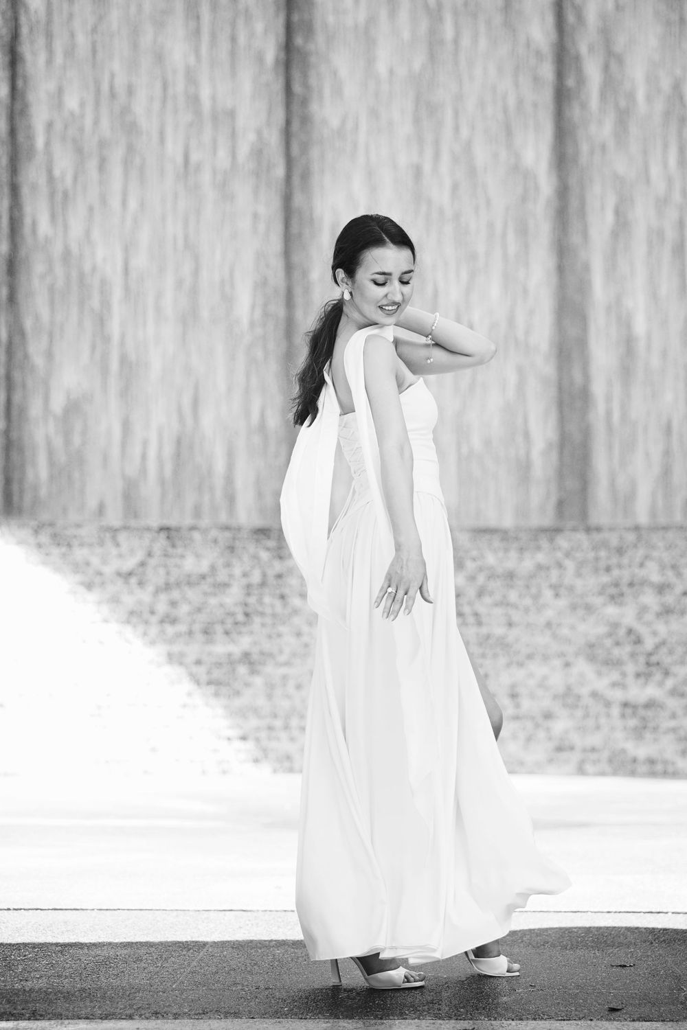 Bride at Gerald D. Hines Waterwall Park in Houston