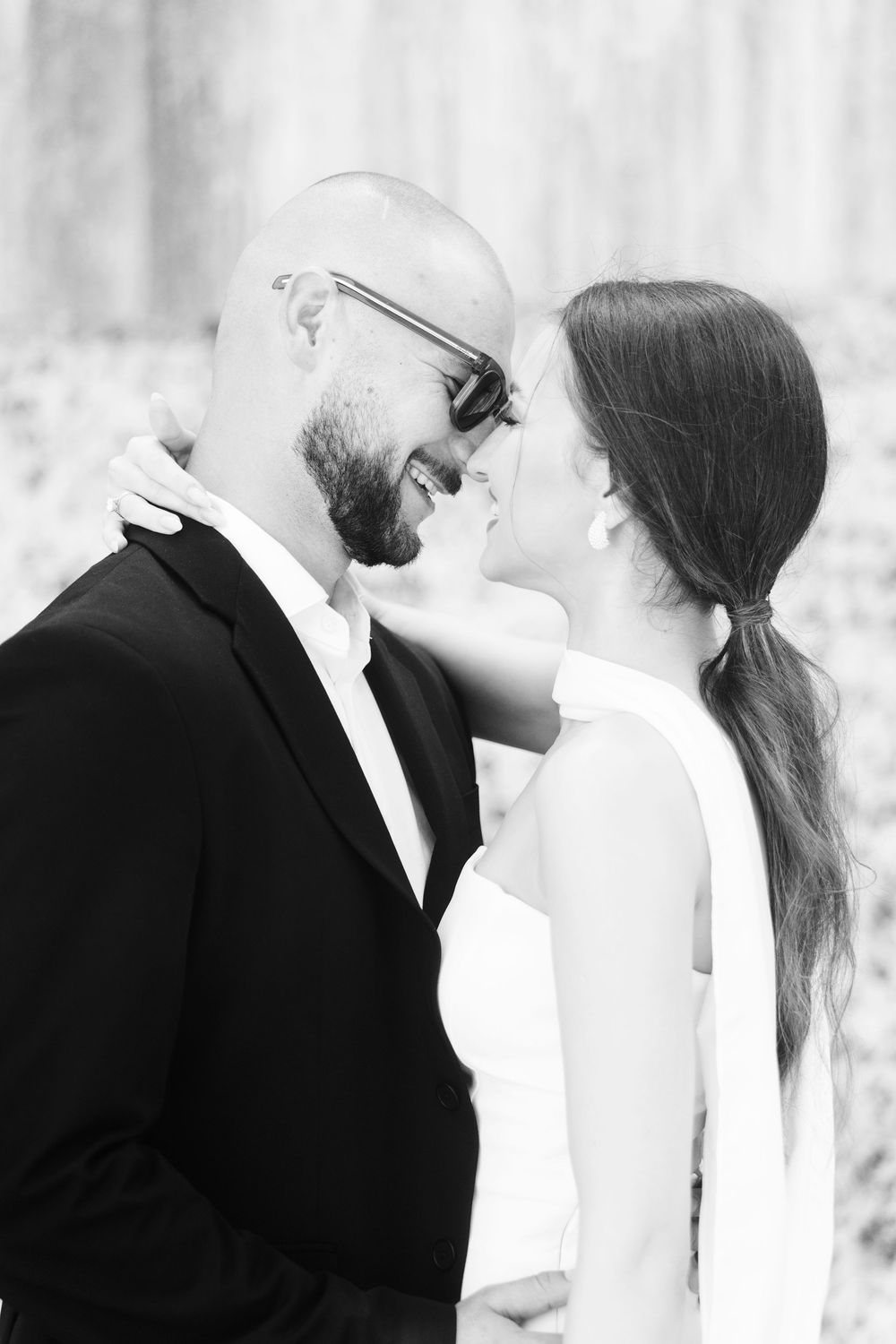 Wedding couple at the Houston Waterwall