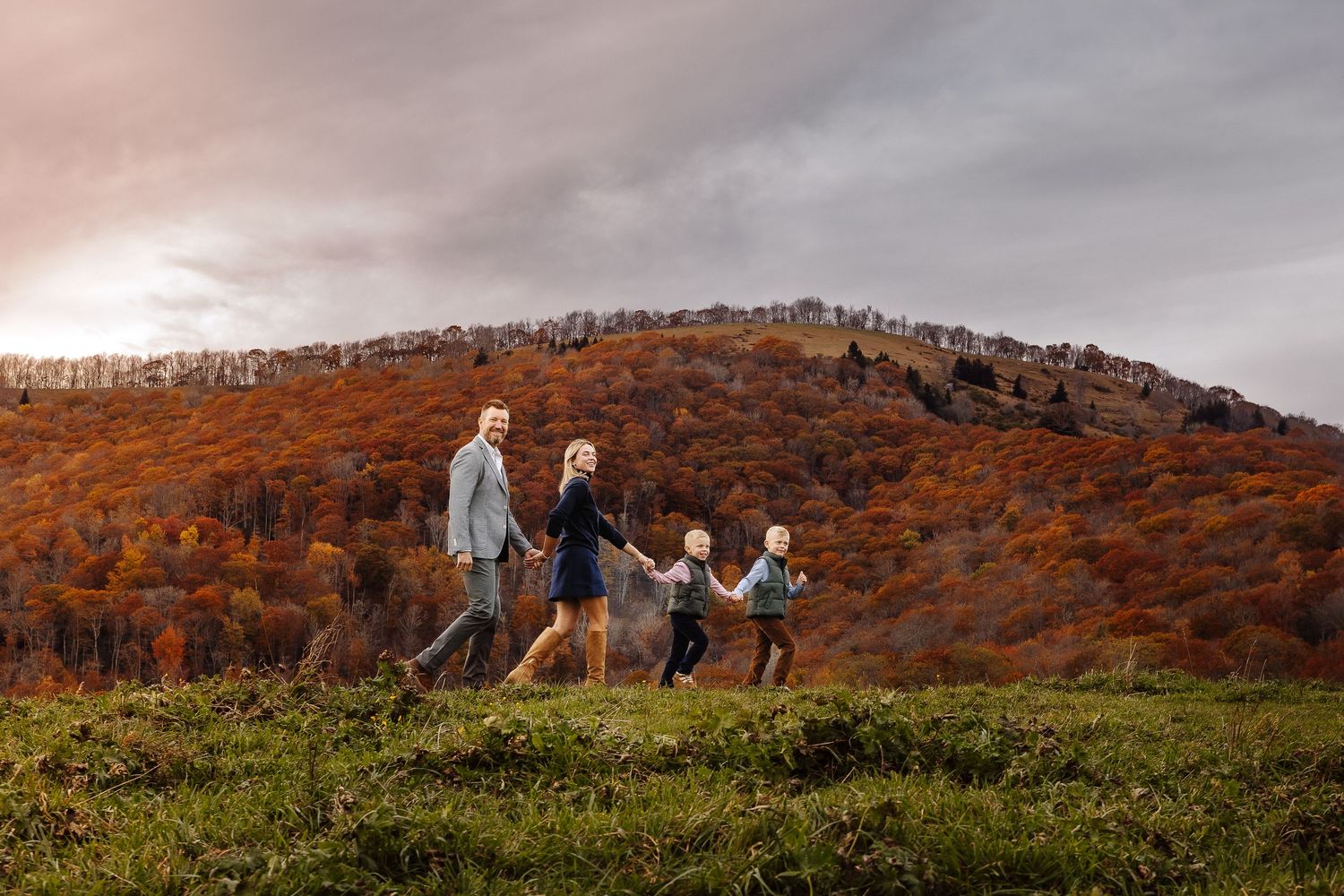 Family photo session in the Smoky Mountains near Bryson City NC, showing full outfits head to toe including coordinated shoes