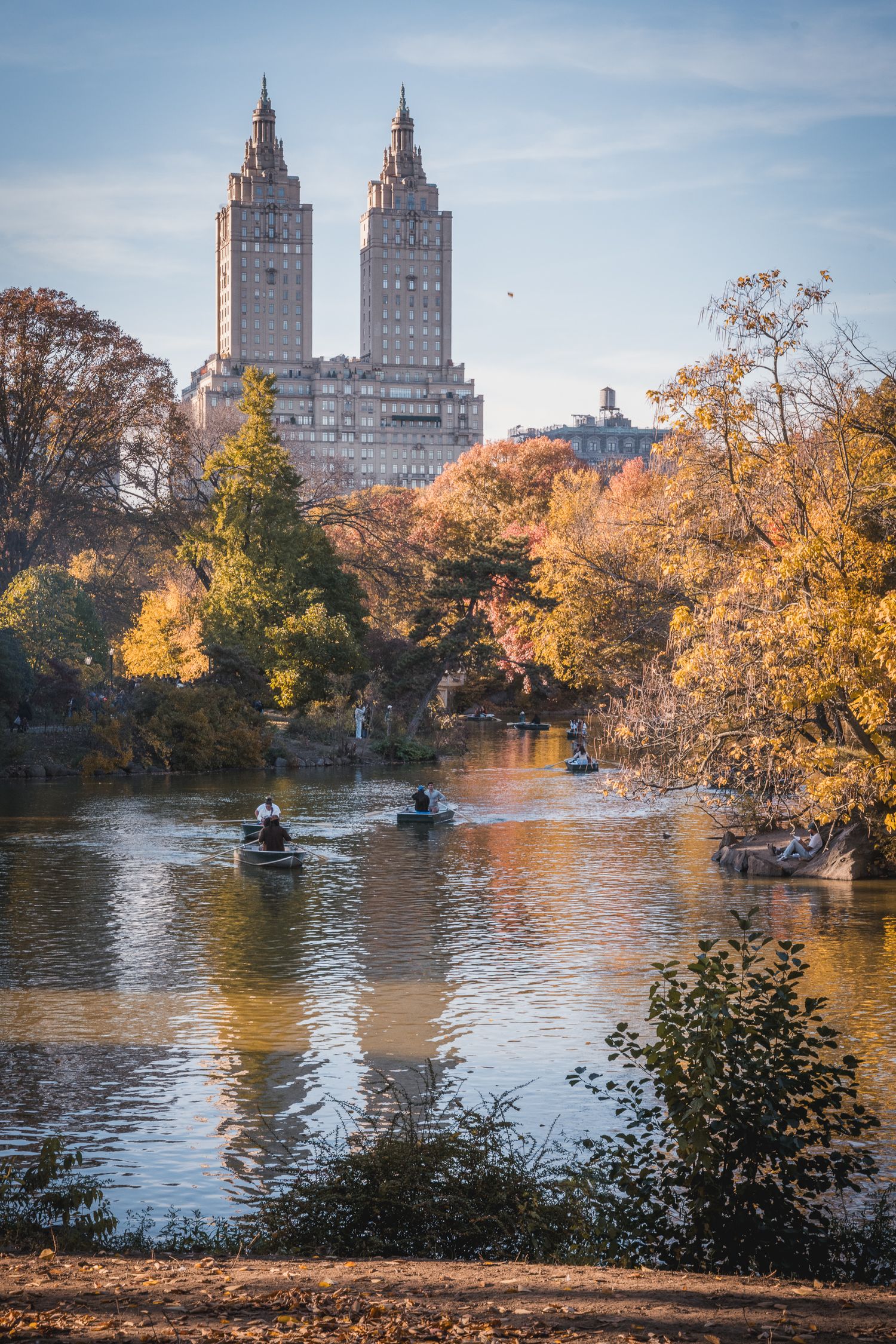 Vista autunnale di Central Park con luce dorata