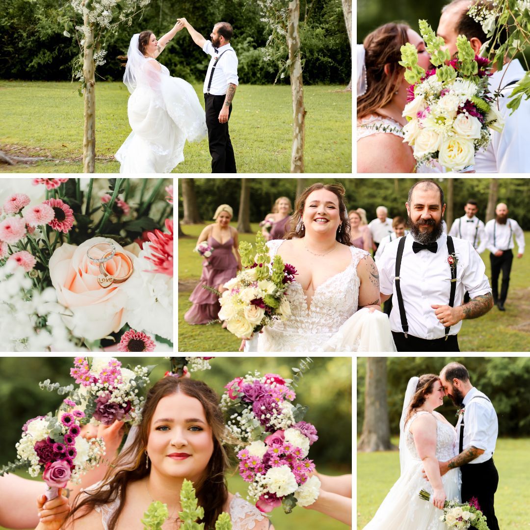 Wedding day collage of bride and groom