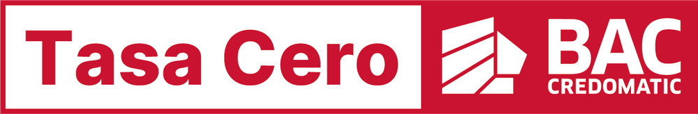 BAC Credomatic Tasa Cero promotional banner featuring red and white branding with financial institution logo.