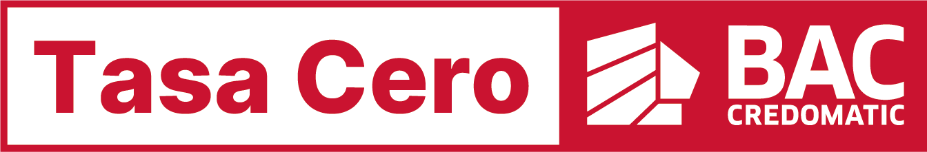 BAC Credomatic Tasa Cero promotional banner featuring red and white branding with financial institution logo.