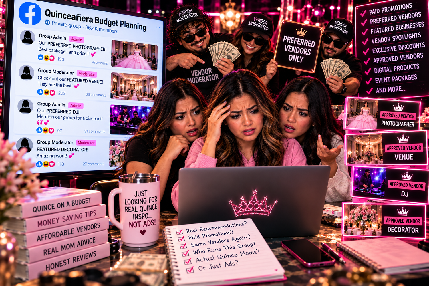 Quinceañera photographer posing as a regular parent in a Facebook planning group to steer recommendations toward his own DFW photo business