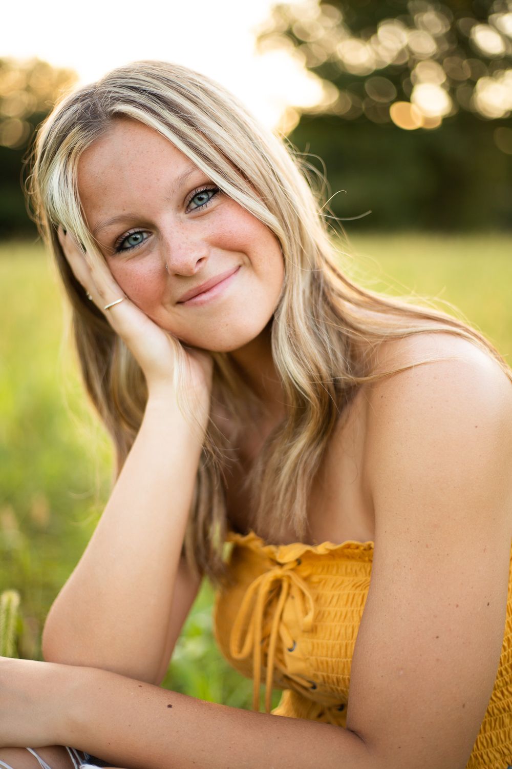 Sunset portrait session with warm lighting and natural poses.