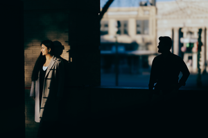 Newly wedded couple in Georgetown, TX pose for a creative couple shoot.
