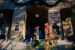 Newly wedded couple in front of the Georgetown, TX courthouse for a photoshoot.