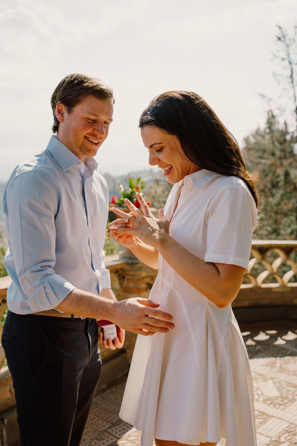 Surprise proposal in Villa Comunale gardens of Taormina Sicily