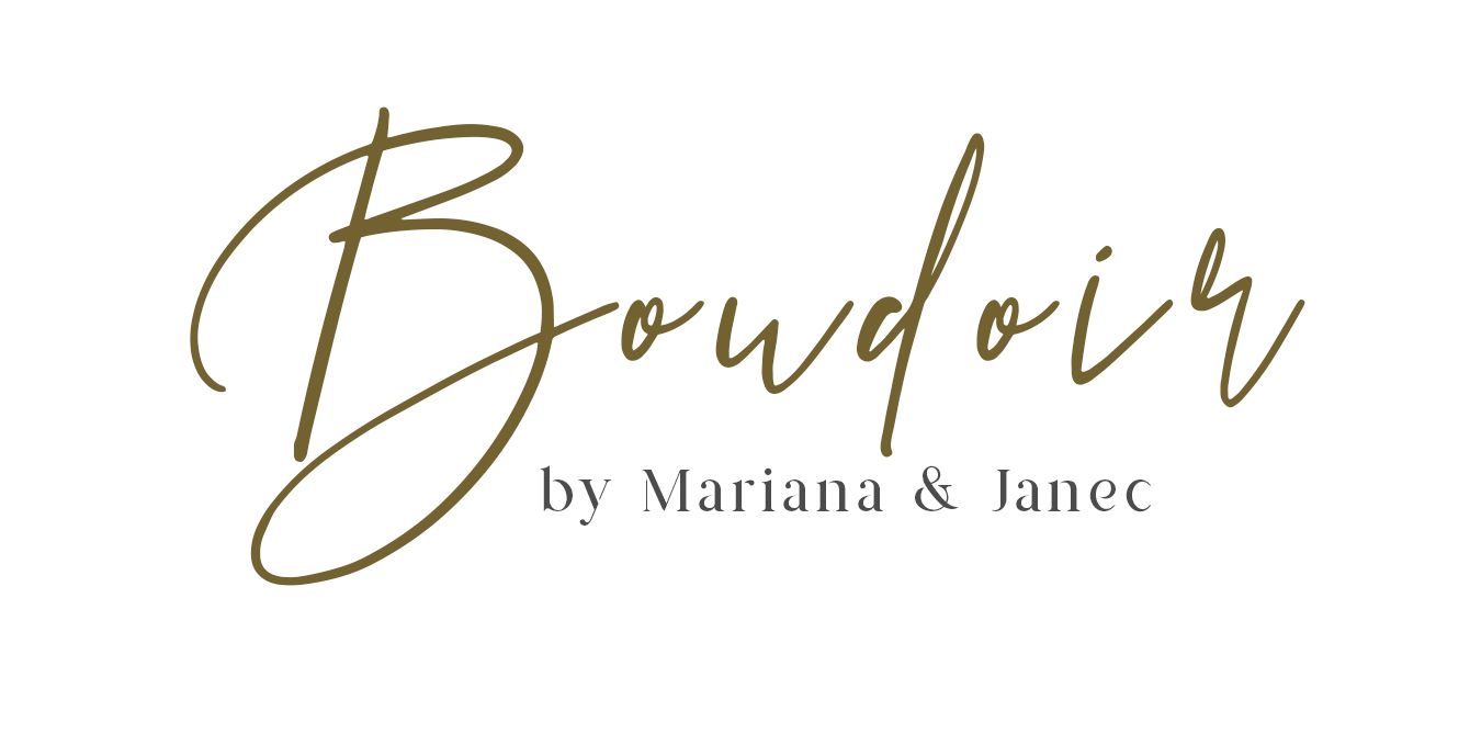 Elegant gold script logo for Boudoir by Mariana & Janee with custom calligraphy lettering.