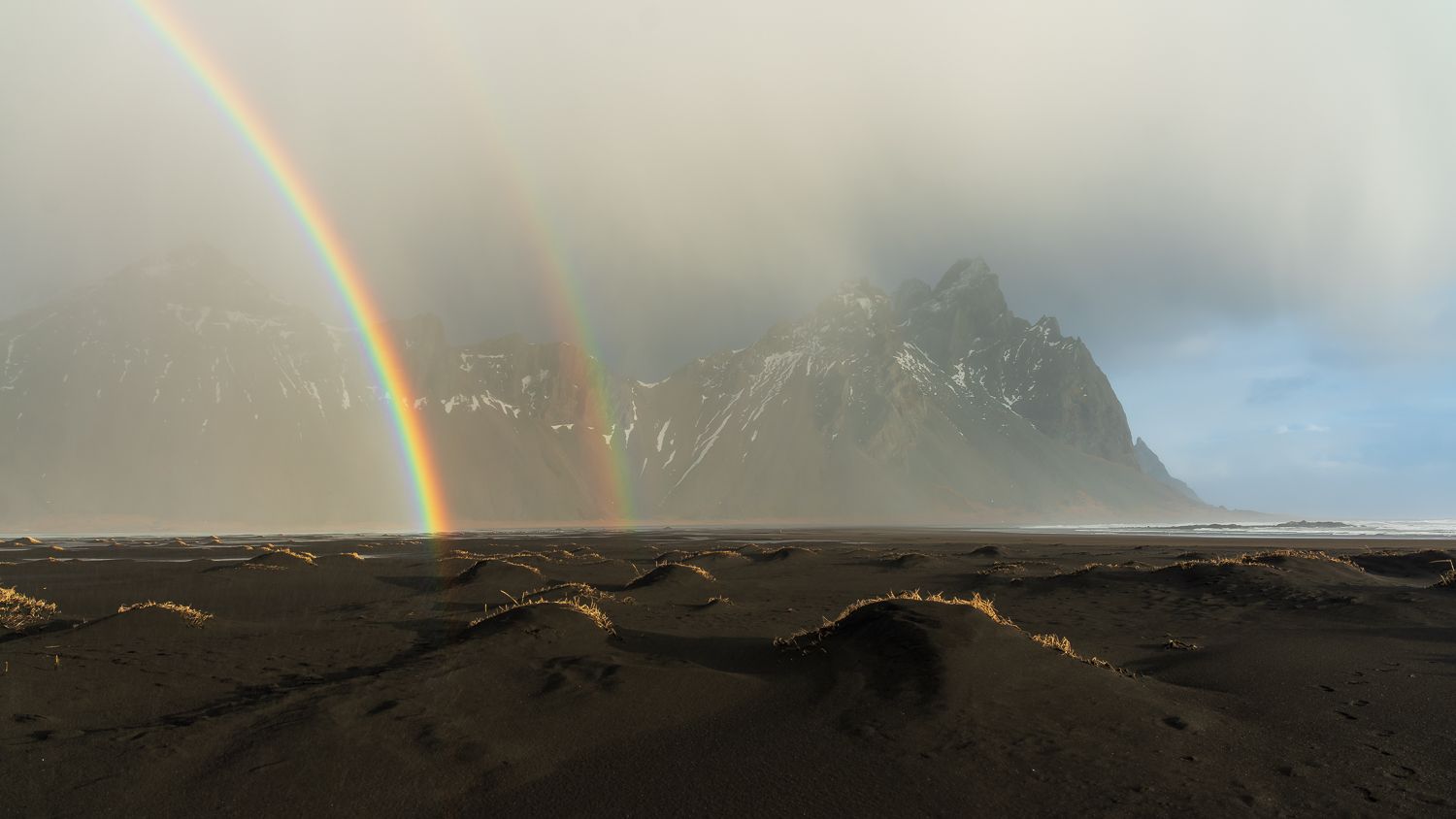 Long-exposure landscape image of Iceland's magical mountain range, Vestrahorn.