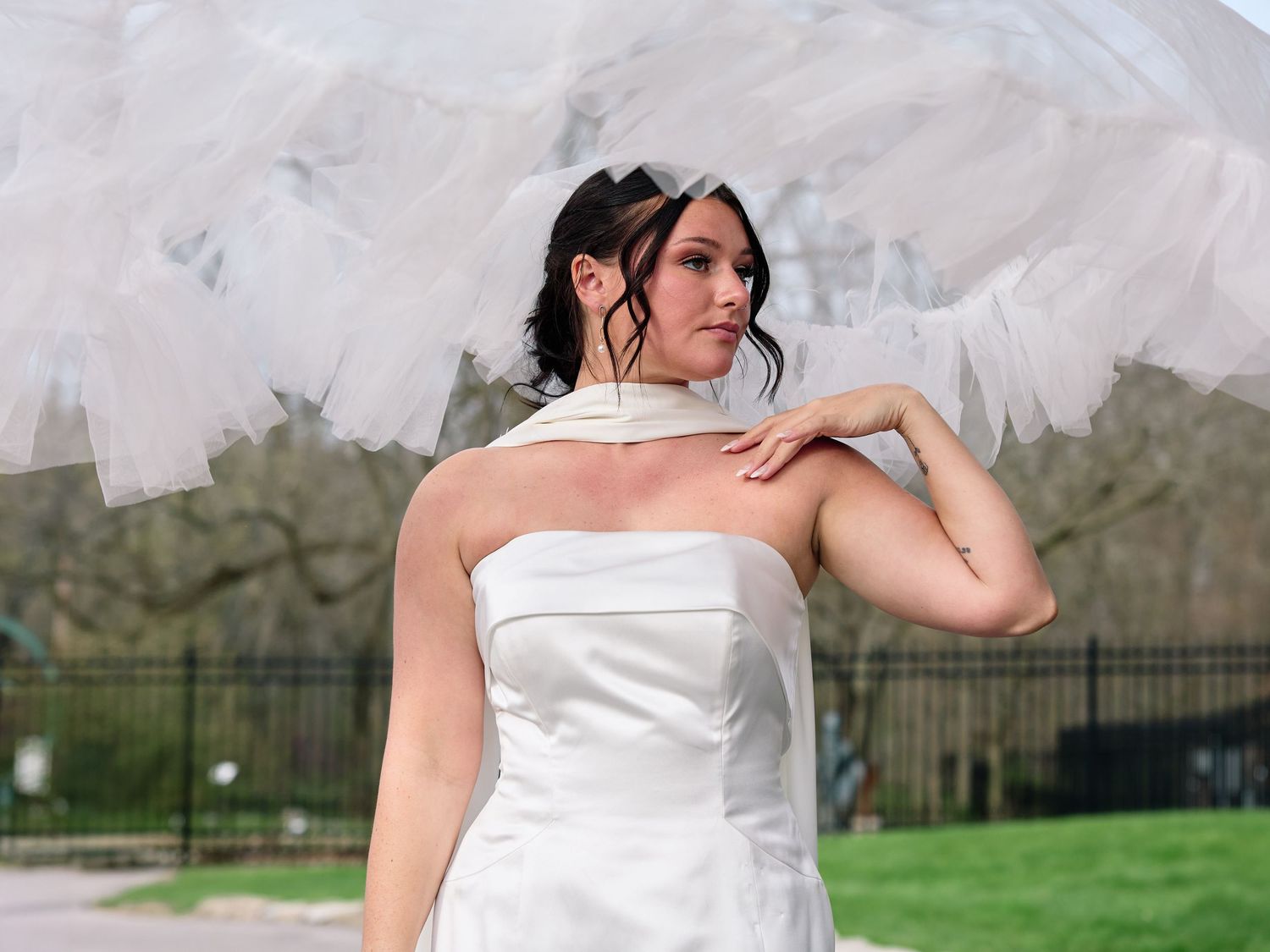 Wedding preparation scene showing reflection in vanity mirror at a getting-ready space.