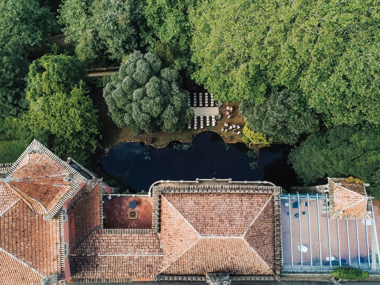 aerial photo from Elegant wedding ceremony setting at Casa dos Penedos, Sintra captured by a Portugal destination wedding photographer