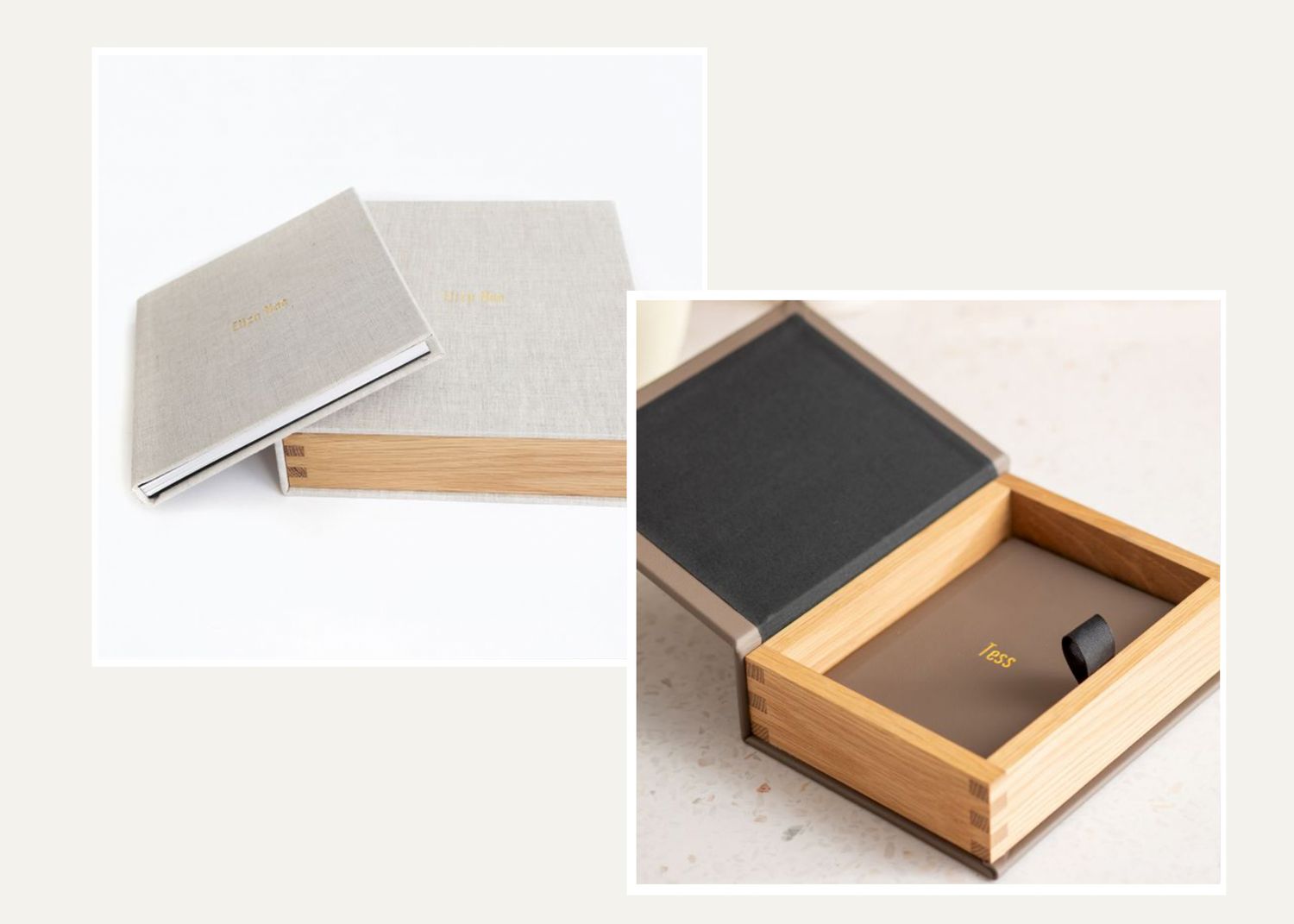 Elegant keepsake box with silver cover and wooden base shown open and closed.