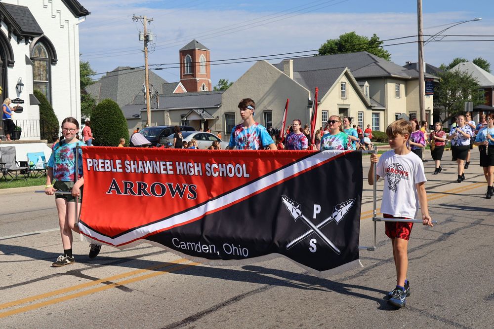 Marching band parade photo.