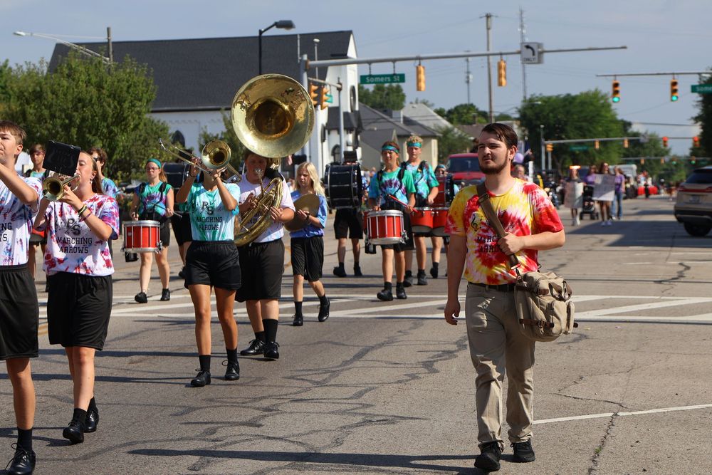 Marching band parade photo.