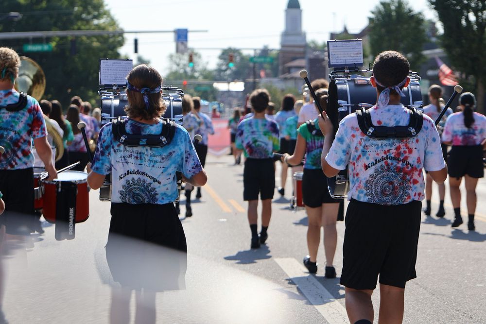 Marching band parade photo.