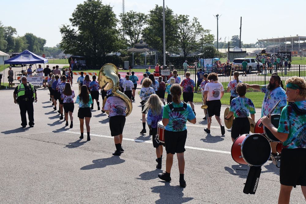 Marching band parade photo.