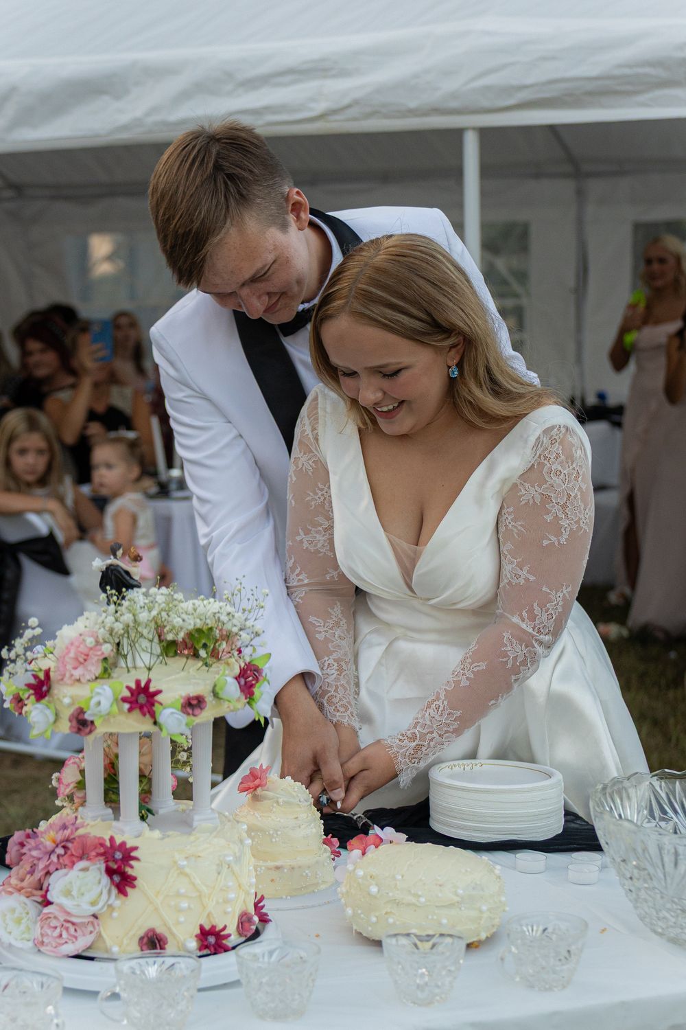 Wedding cake cutting.