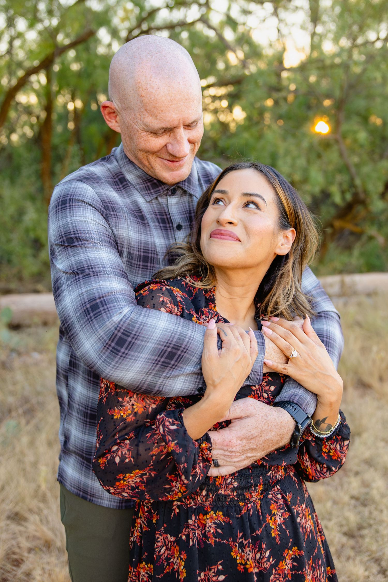 Picture of married couple posing for couples session at golden hour abilene texas