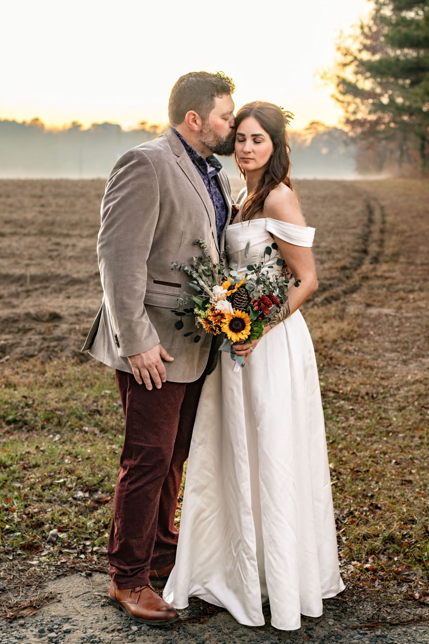a close up portrait of a bride and groom
