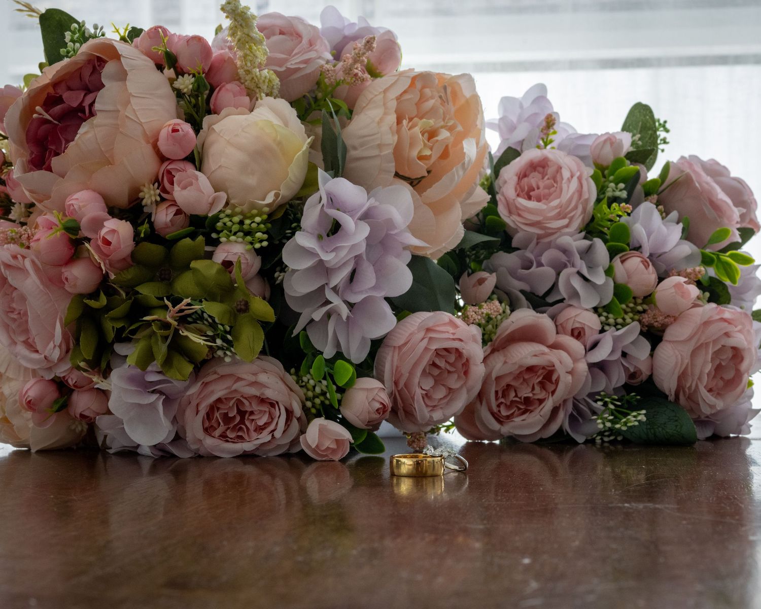 Wedding flowers and rings